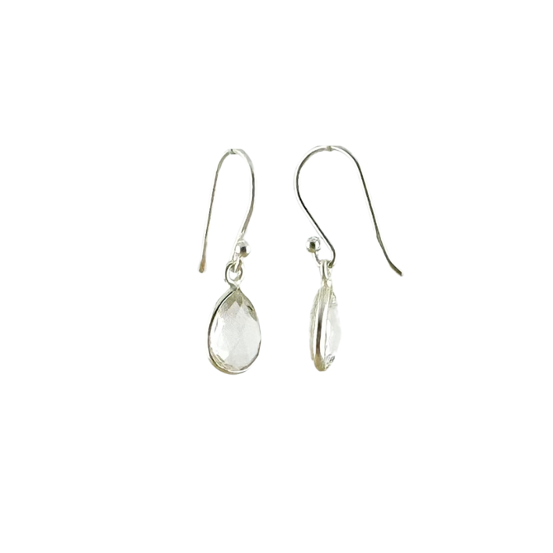 EDEN tiny drops earrings, white topaz and sterling silver.