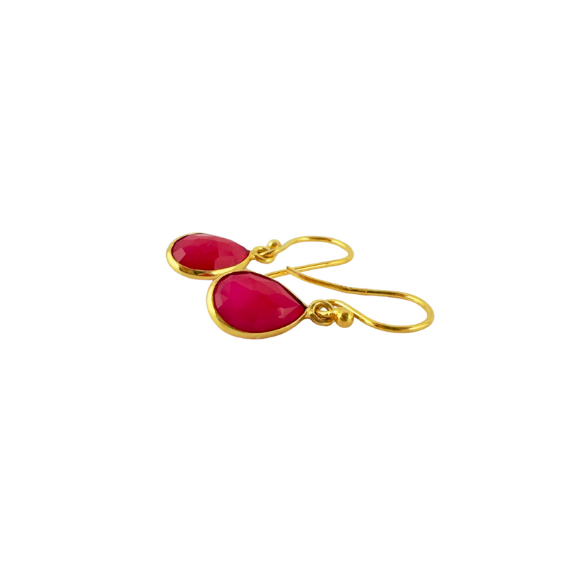 EDEN tiny drops earrings, fuchsia chalcedony and 18K gold-plated sterling silver.