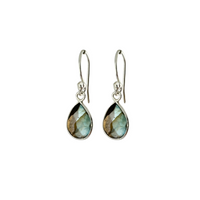 EDEN tiny drops earrings, labradorite and sterling silver.