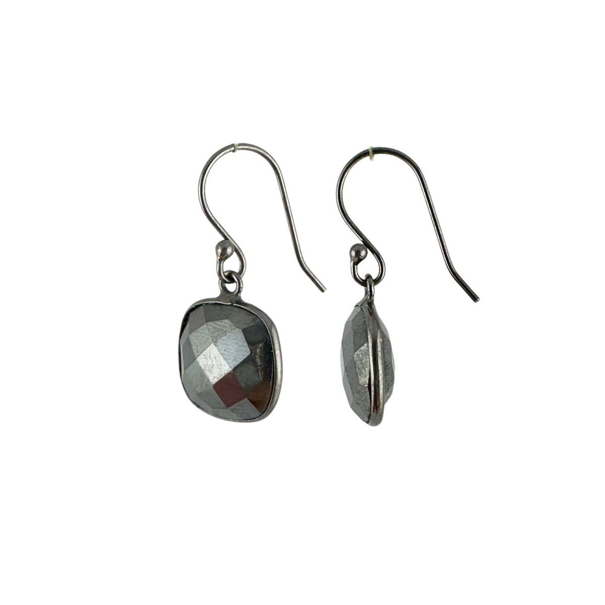 AME earrings, crystal quartz and black silver sterling silver.