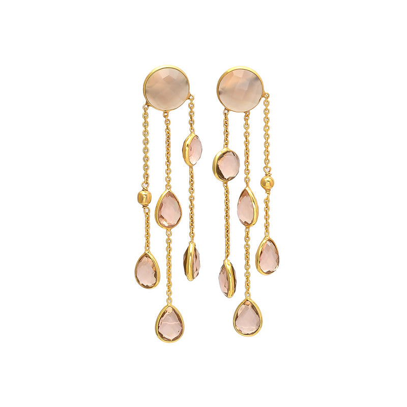 EDEN drop earrings, pink, champagne chalcedony and 18K gold-plated sterling silver.