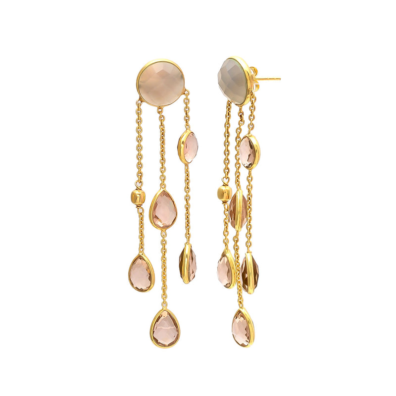 EDEN drop earrings, pink, champagne chalcedony and 18K gold-plated sterling silver.