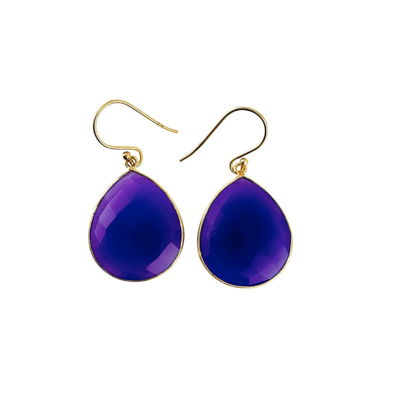 CARO earrings, fuchsia chalcedony and 18K gold-plated sterling silver.