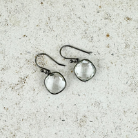 AME earrings, crystal quartz and black silver sterling silver.