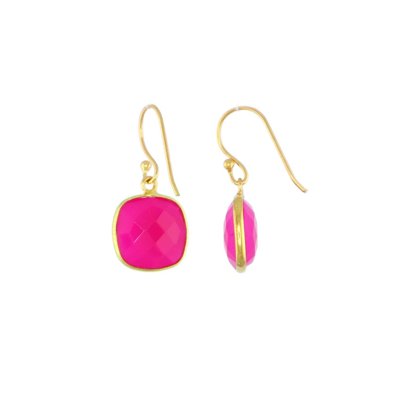 AME earrings, fuchsia chalcedony and 18K gold-plated sterling silver.