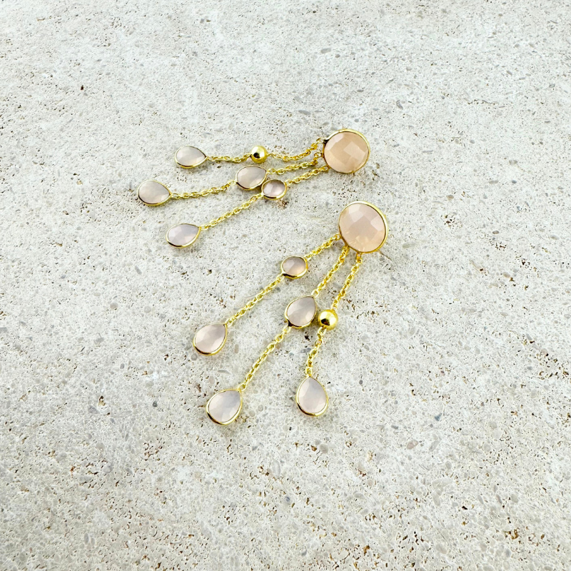 EDEN drop earrings, pink, champagne chalcedony and 18K gold-plated sterling silver.