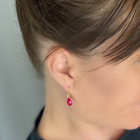 EDEN tiny drops earrings, fuchsia chalcedony and 18K gold-plated sterling silver.